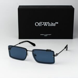 Off-White TAMPA Men Sunglasses Gunmetal Blue Rectangular OERI13N TAMPA 7745